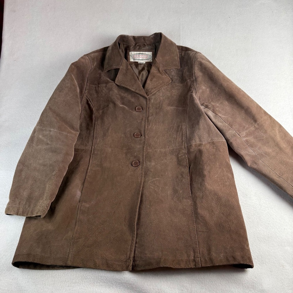 Louise Paris Mens Brown Genuine Leather Suede Button Front Car Coat Jacket